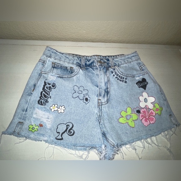 Forever 21 Pants - Barbie Shorts x Forever 21 Shorts Kindness is Power Distressed Jean Shorts ☮️ 🩷